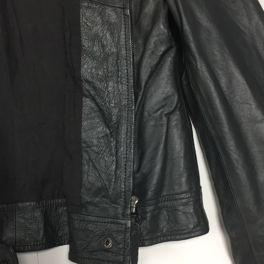 BB Dakota Blue/Gray Leather Moto Jacket, Size L - Picture 7 of 13